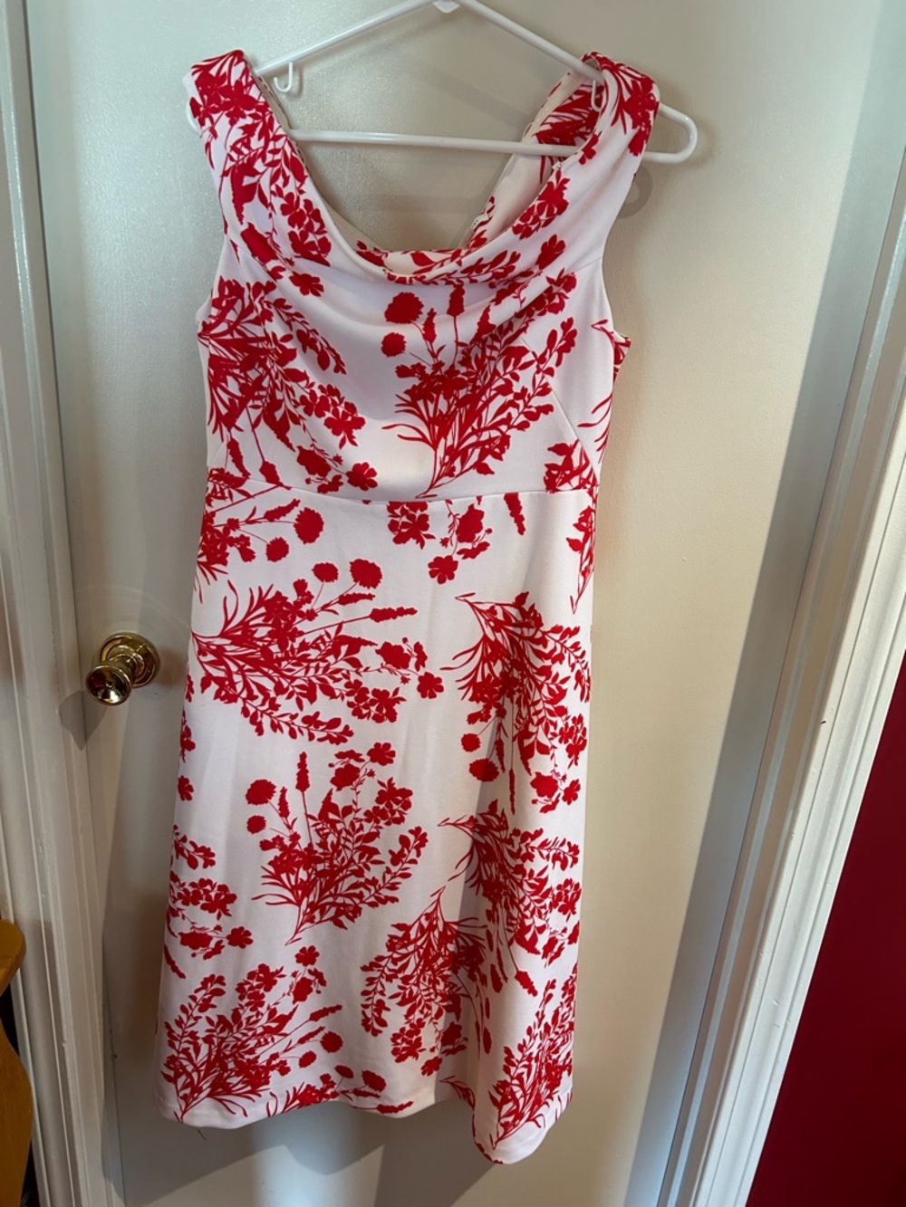 Calvin Klein White Midi Dress with Red Floral Print